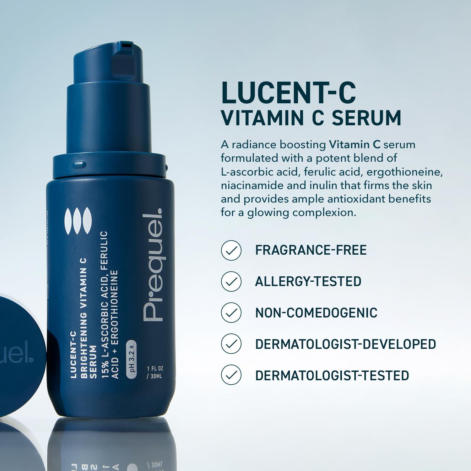 image:imagePrequel Skin LucentC Vitamin C Serum for Face Professional Facial LAscorbic Acid Ferulic Acid Formula with Niacinamide Clinical Skincare for Luminous Firm Skin 1oz Pump