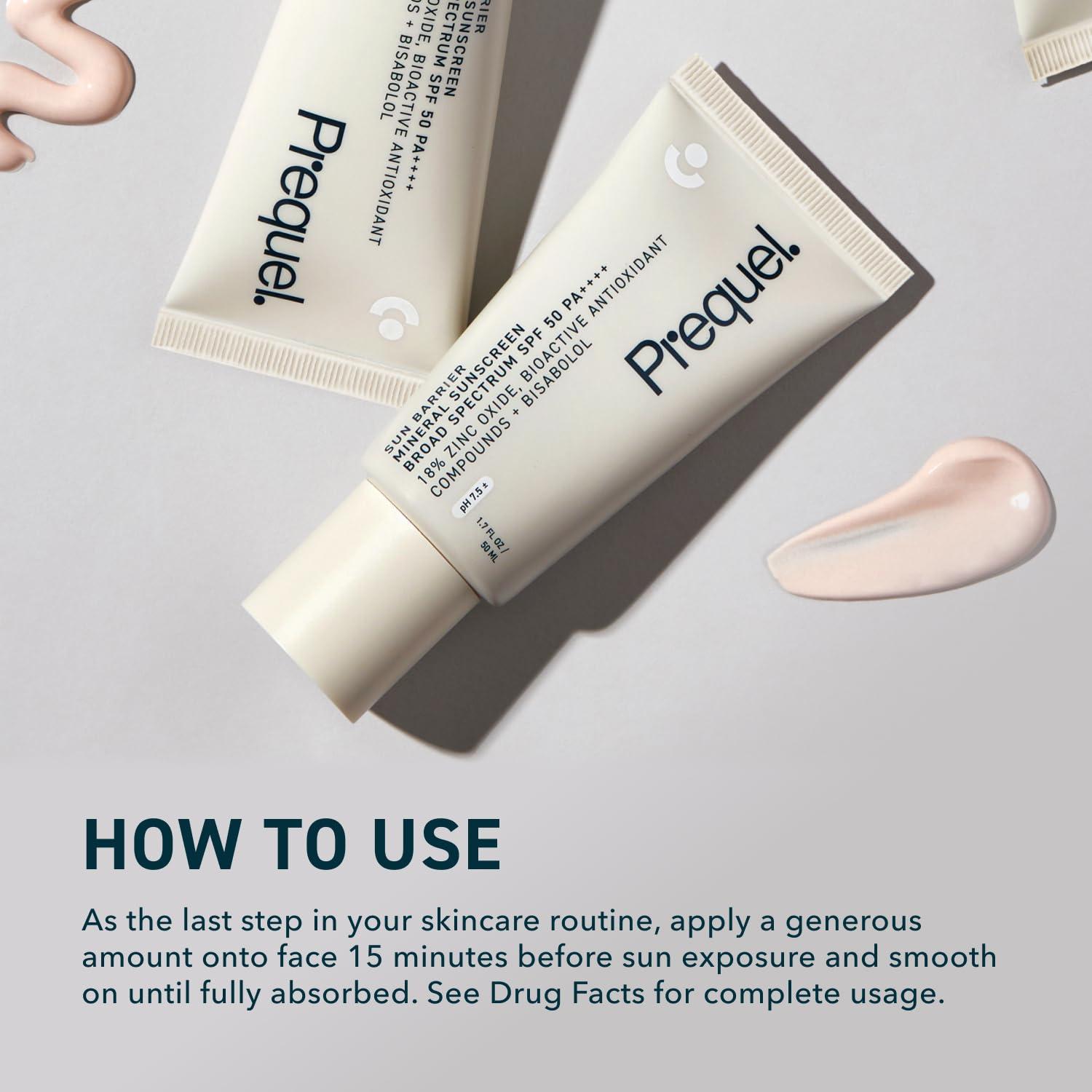 image:imagePrequel Skin Sun Barrier Mineral Sunscreen SPF 50 PA Broad Spectrum Zinc Oxide Sunblock with SemiTransparent Lightweight Texture Moisturizing UV Defense for Face Travel Size 17oz