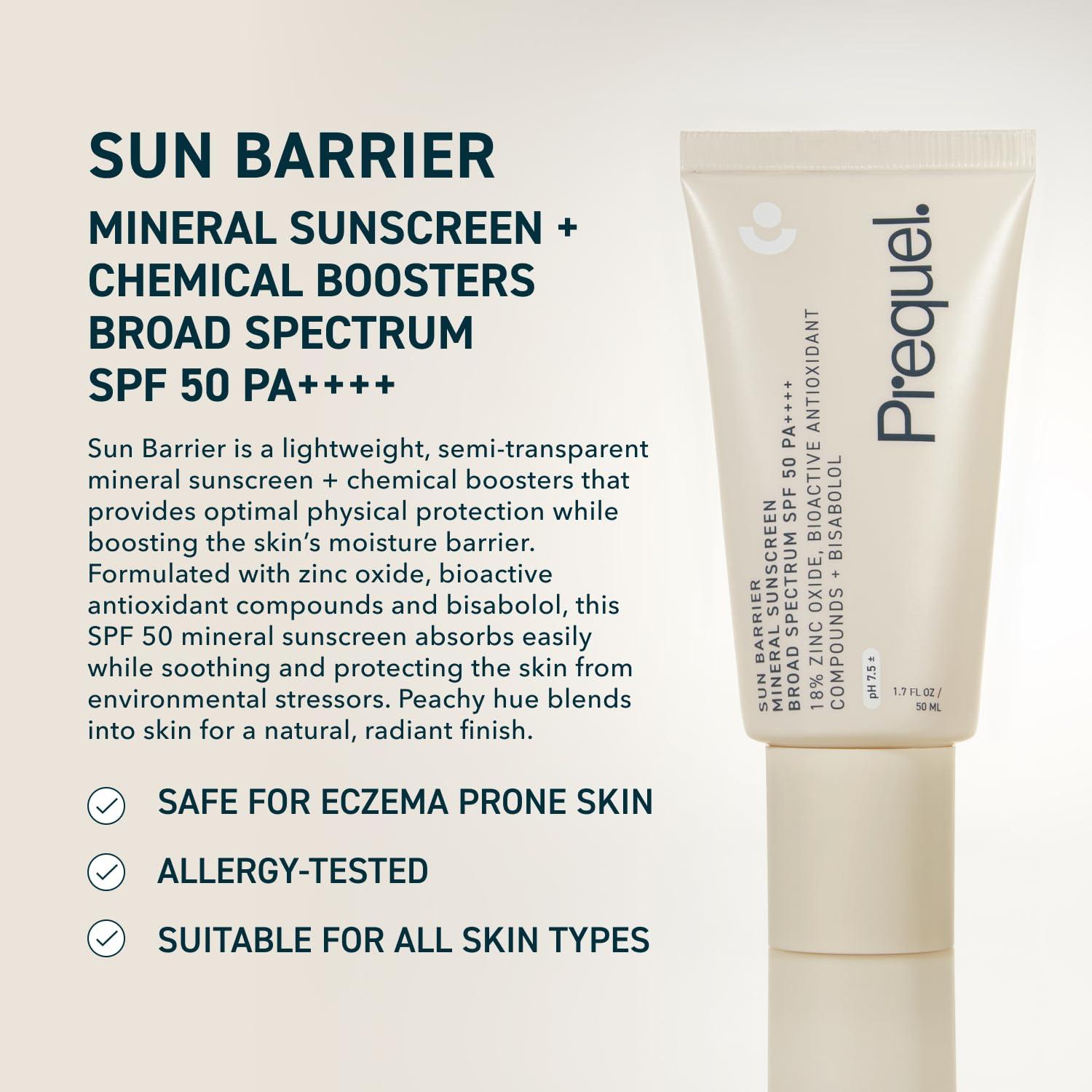 image:imagePrequel Skin Sun Barrier Mineral Sunscreen SPF 50 PA Broad Spectrum Zinc Oxide Sunblock with SemiTransparent Lightweight Texture Moisturizing UV Defense for Face Travel Size 17oz