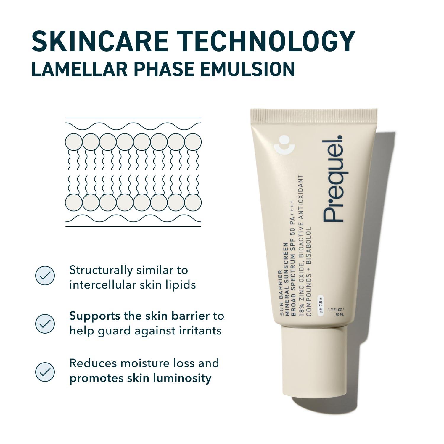 image:imagePrequel Skin Sun Barrier Mineral Sunscreen SPF 50 PA Broad Spectrum Zinc Oxide Sunblock with SemiTransparent Lightweight Texture Moisturizing UV Defense for Face Travel Size 17oz